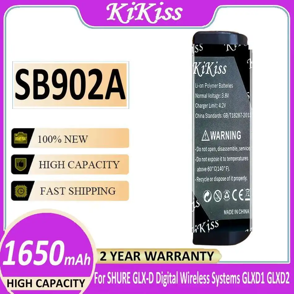 

Wireless Audio System Battery 1650Mah For Shure Glx-D Digital Systems Glxd 1 2 GLXD1 GLXD2 MXW2 SB902 SB902A