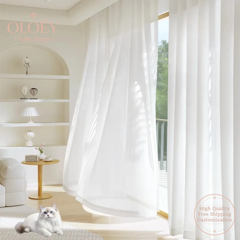 

White French Sheer Curtains Luxury Swallow Tail Pleat Design Light Diffusing Panels for Bay Window Living Room Bedroom Balcony