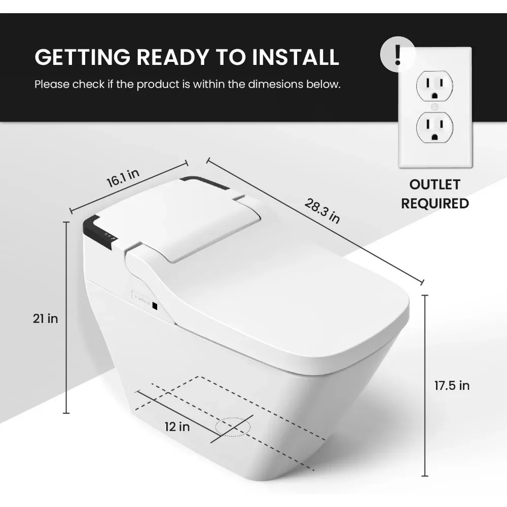 Smart Toilet, One Piece Integrated Toilet with bidet built-in, Auto Open/Close Lid, Auto Dual Flush, Heated Seat, Toilet Smart