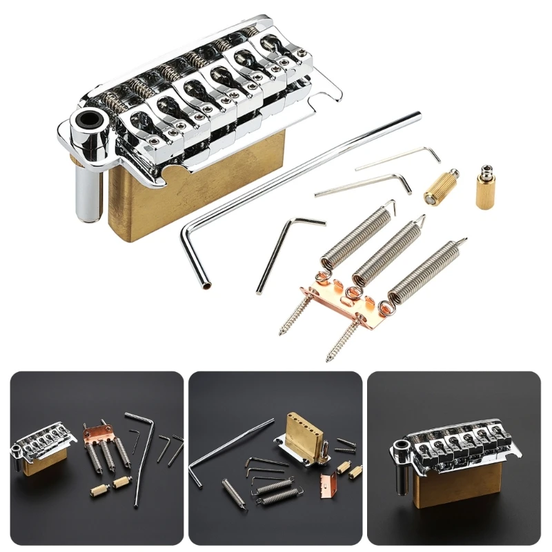2 Point Electric Guitar Tremolo Bridge Replacement Tremolo Bridge and Full Size Brass Block for 6 String Guitar