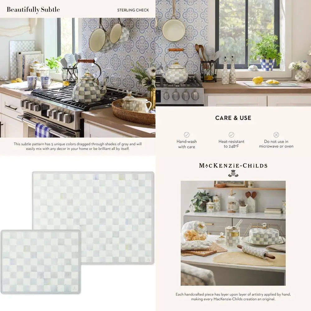 

Tempered Glass Cutting Boards, Set of 2, Gray and White Sterling Check Pattern, Countertop Friendly