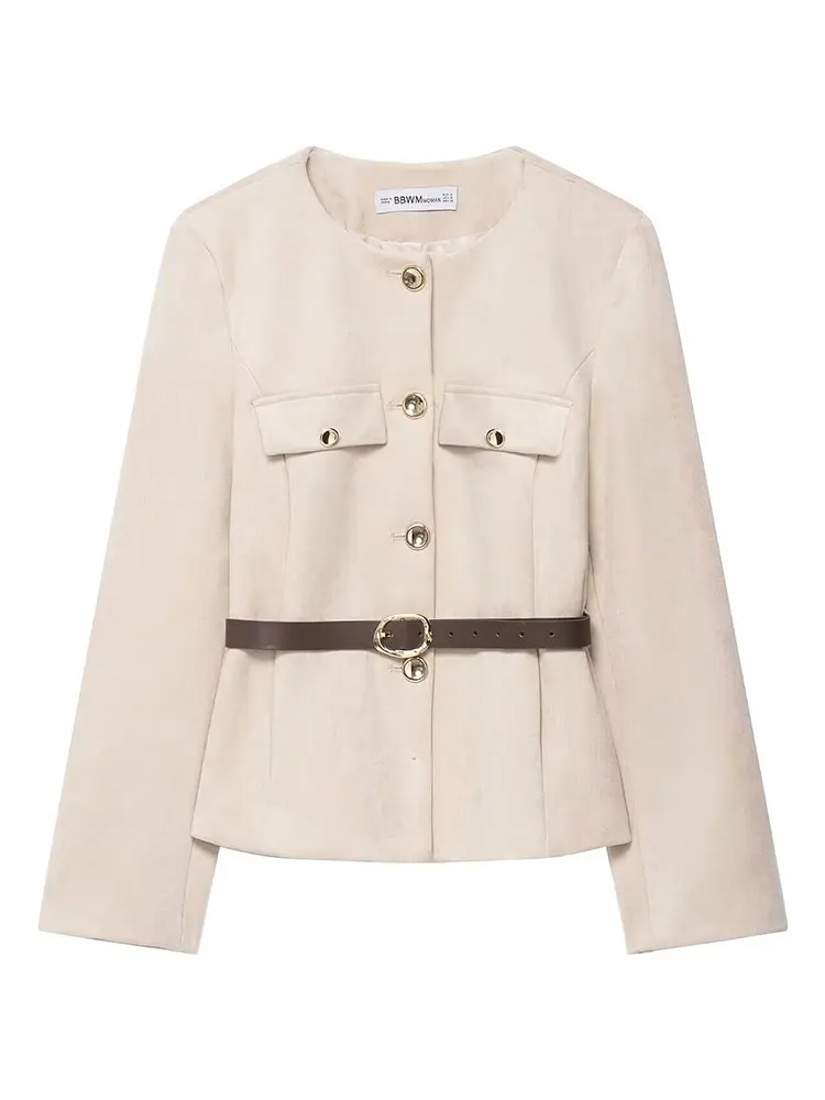 

HH женское элегантное однотонное замшевое пальто однобортное пальто с круглым вырезом и длинными рукавами с ремнями осенняя модная уличная женская верхняя одежда