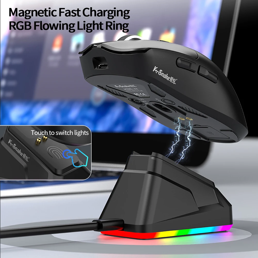 

Bluetooth-совместимая беспроводная мышь, игровая трехрежимная киберспортивная портативная настольная компьютерная легкая игровая мышь с магнитной зарядкой