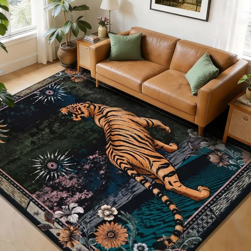 

Vintage Anima Floral Living Room Carpet Machine Washable Non-slip Soft Bedroom Rug Nordic Style Home Decor Coffee Table Sofa Mat