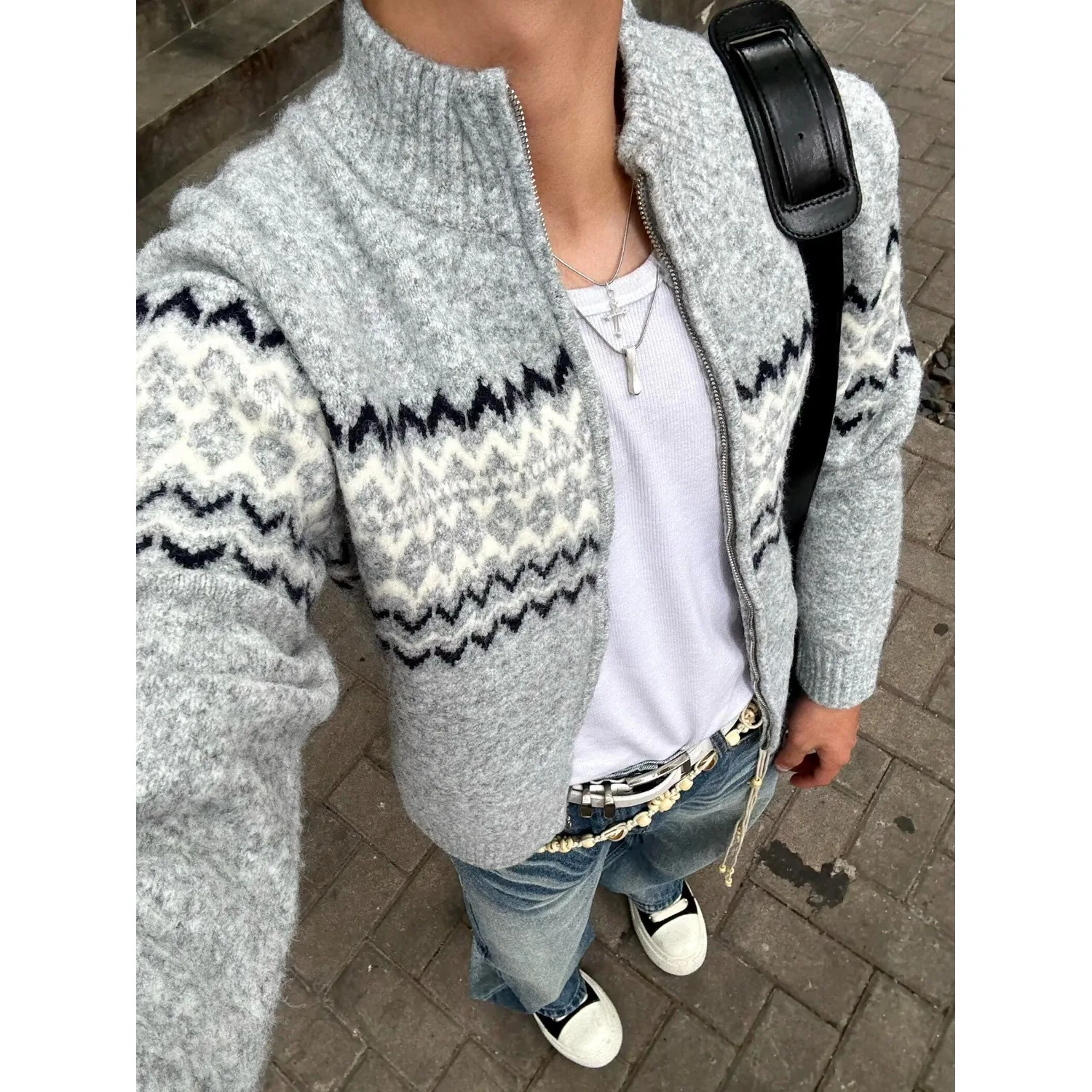 

Осень-зима, большой размер 250, Pou Ele ey Fair Isle, вязаный кардиган, свитер, мужской американский ленивый свитер с высоким воротником...