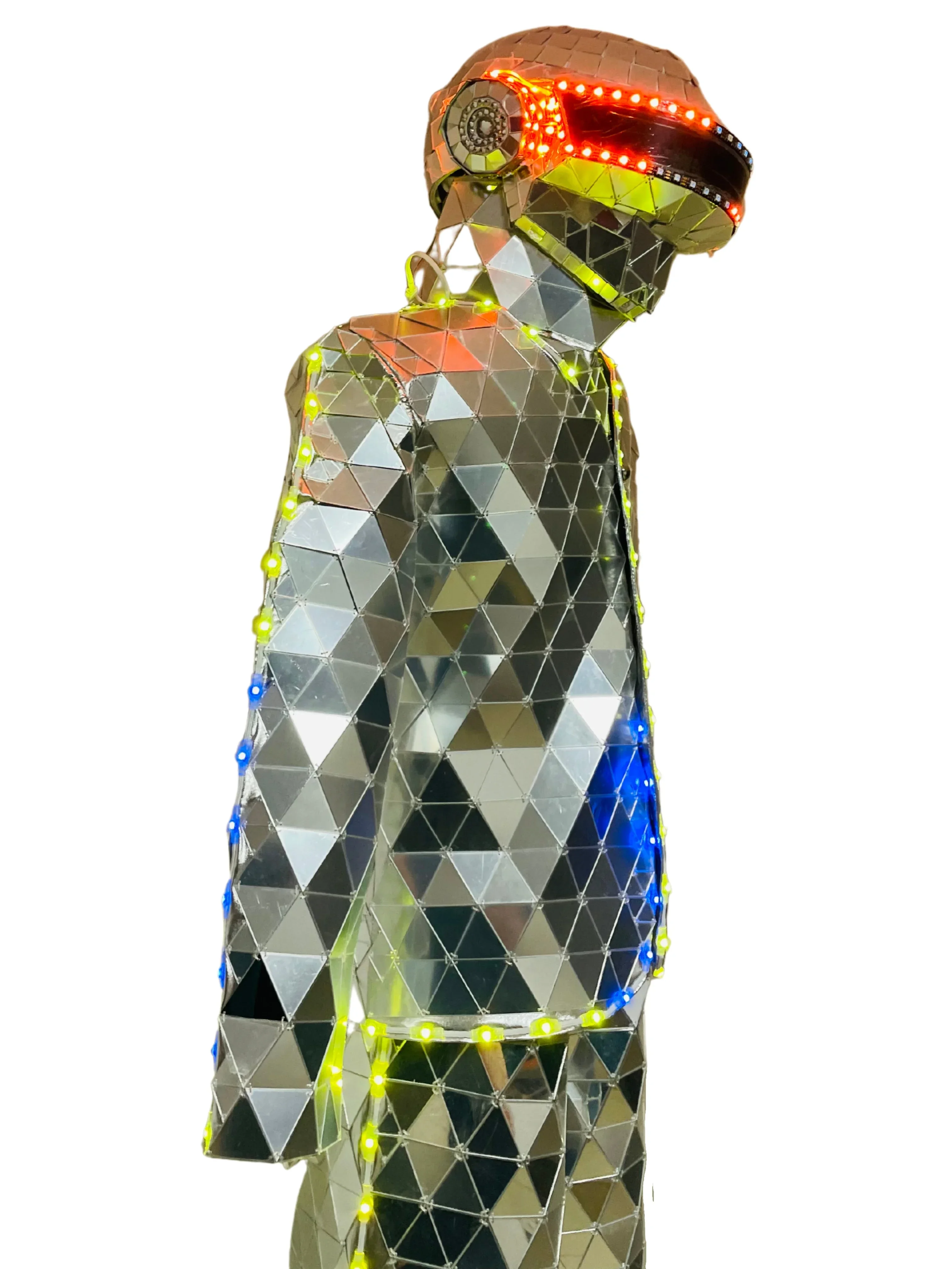 Bühnenaufführung LED Stelzen Walker Spiegel Kostüme Silber Mann Show Anzug Tanzkleidung für Party Nachtclub