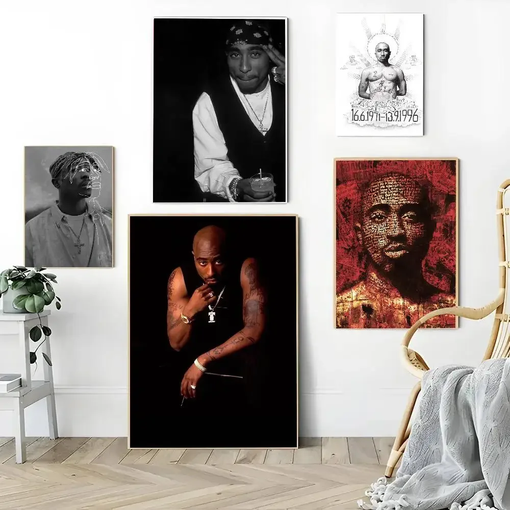 1PC Famous Rapper 2Pac  Tupac Shakur poster Self-adhesive Art Waterproof Paper Sticker Coffee House Bar Room Wall Decor