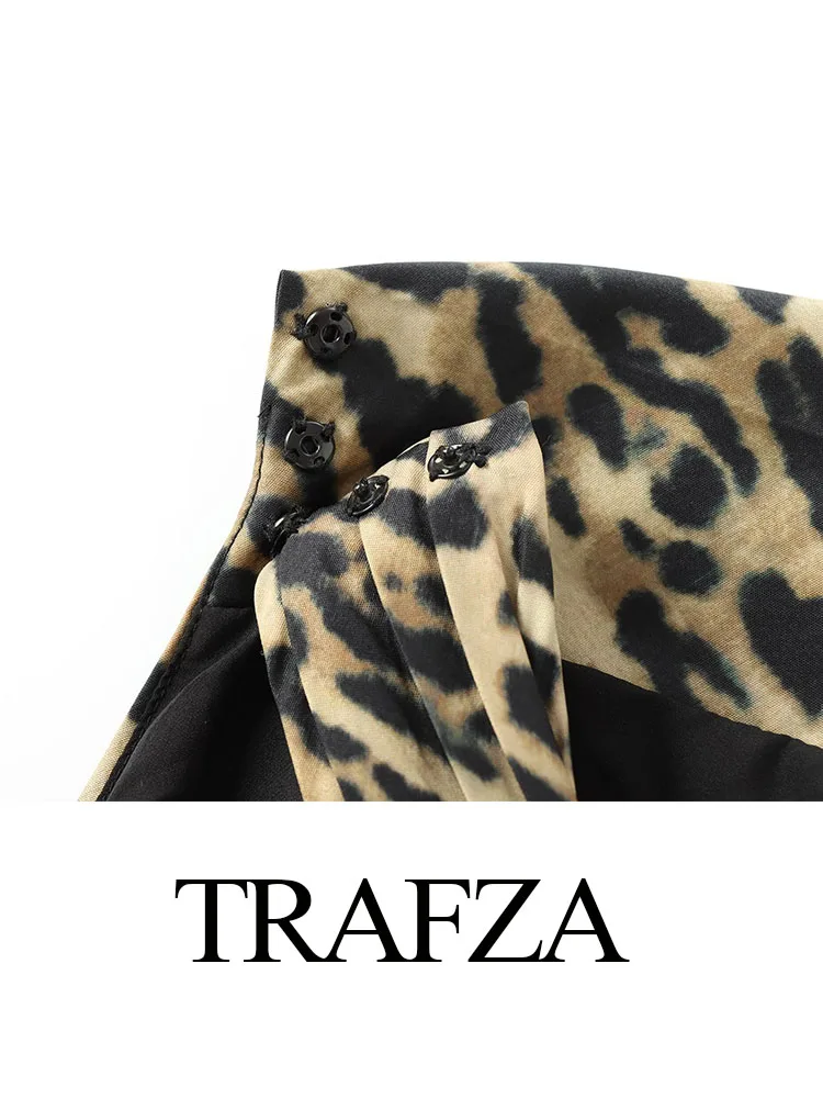TRAFZA-فستان نسائي مطبوع على شكل فهد بدون أكمام مكشوف الظهر ، فساتين قصيرة برقبة رقبة نسائية ، طراز شاطئ مثير ، صيف