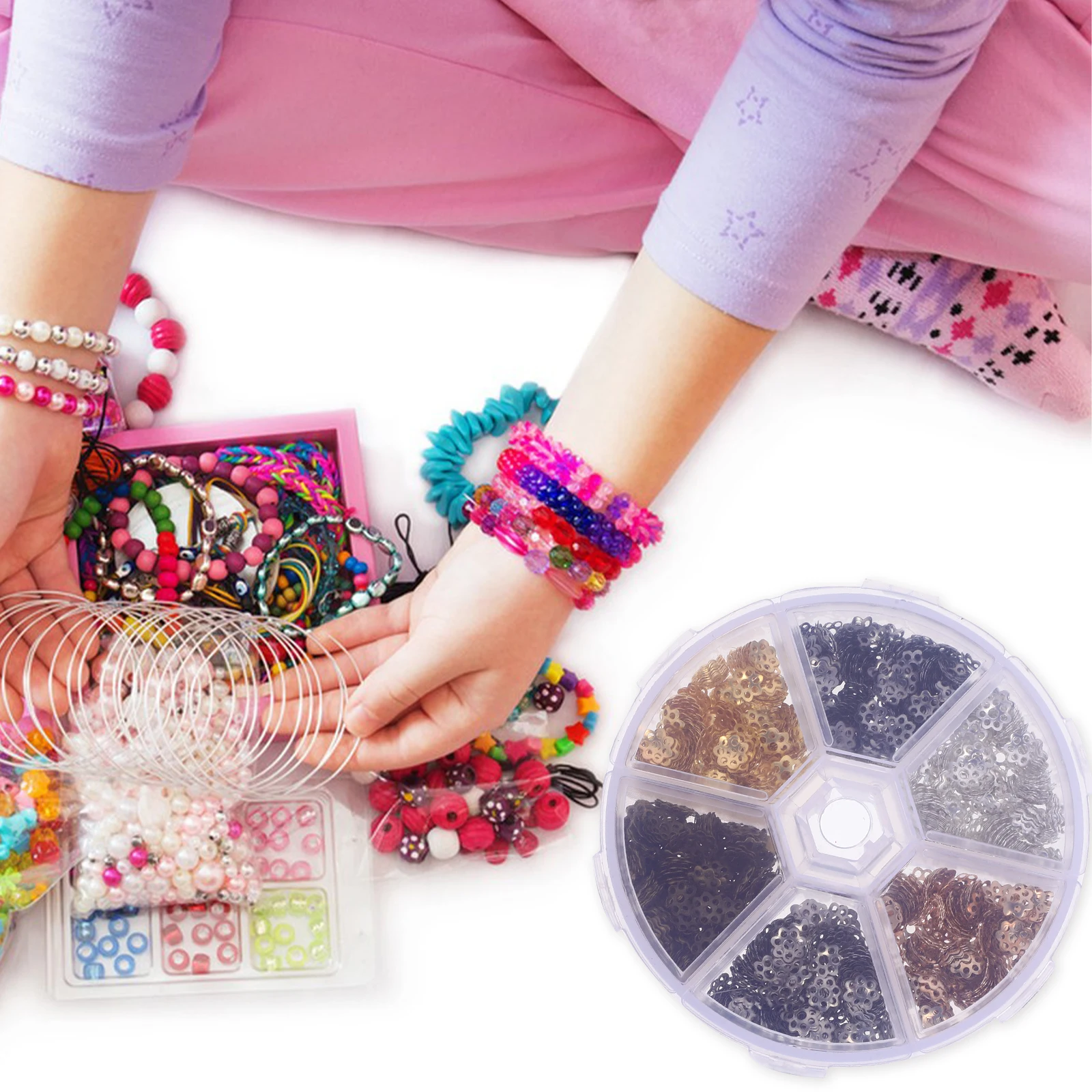 

DIY Handmake Iron Decoration Bead Ends Flower Bead Caps for Jewellery Making(a Box of Assorted Color)