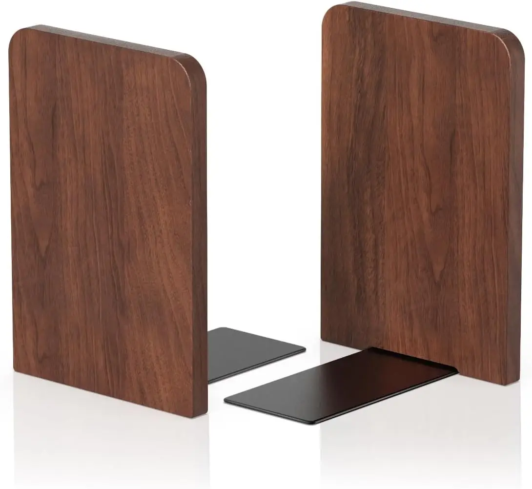 

Heavy Duty Wooden Bookends with Non-Slip Pads for Books and Movies, L-Shaped Support for Shelves
