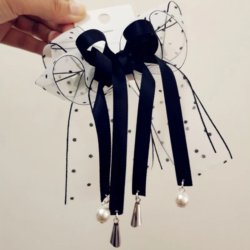 Girl Big Tassels Bow Hairpins Sweet Girls Barrettes Hair Side Clips Hair Accessories Hair Ties Ponytail Holders Pearl Head bands