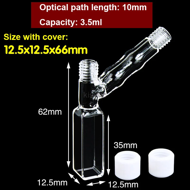 Dual Channel Sealed Quartz Fluorescence Cuvette 10mm Path Length 3.5ml Four Polished Windows M10 Screw Thread
