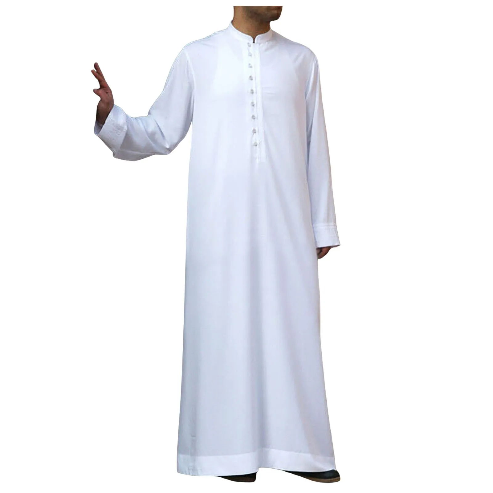 Túnica muçulmana de seios respiráveis masculina, juba thobe, manga comprida, botão sólido, kaftan da Arábia Saudita, abaya para muçulmano