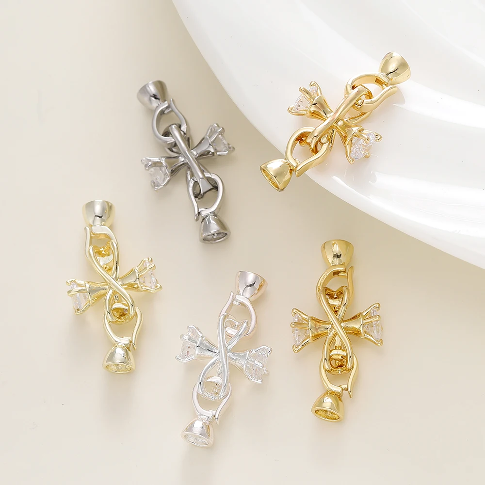 1Pcs/Lot 14/18K Gold Color Plated Decorative Connector Fastener Clasps With Zircon for DIY Jewelry Necklace Making Accessories