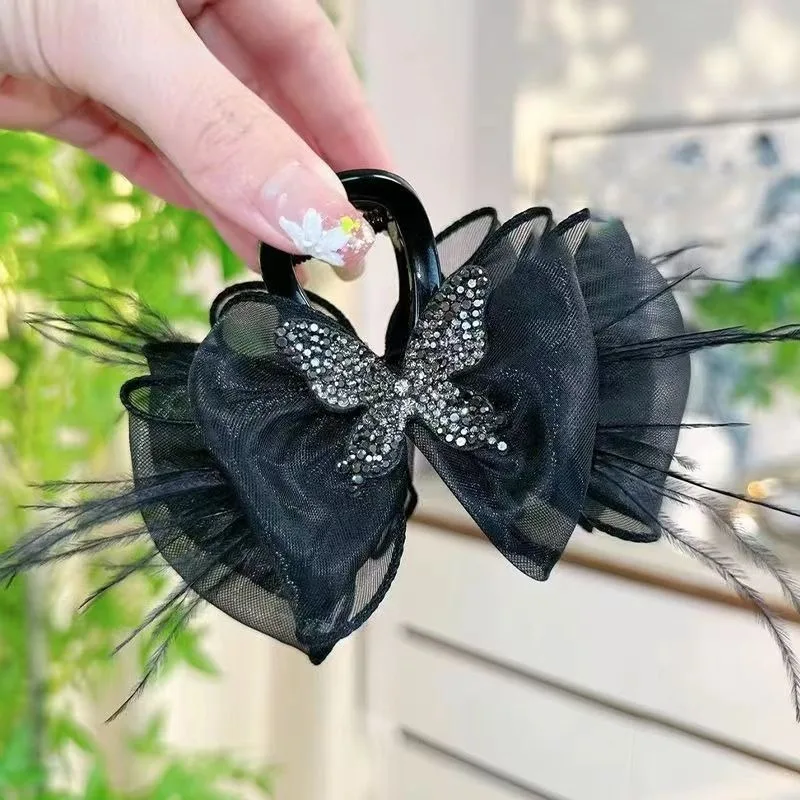 Fashion Black Butterfly Hairpin Hair Accessories for Women Retro Elegant Mesh Feather Grab Clip Headwear Girl Jewelry Tiara Gift