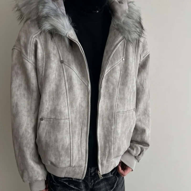 New Bestseller Cotton-padded Winter Trendy Brand Thickened Tie-dyed Fur Collar Warm High-end Hooded Jacket Cotton-padded Jacket