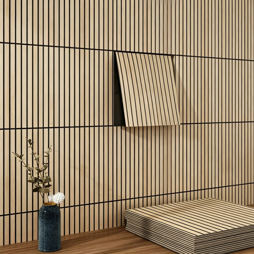 10 Paneles de Pared de Listones de Madera Autoadhesivos, Paneles Decorativos Acústicos con Textura, Insonorizantes