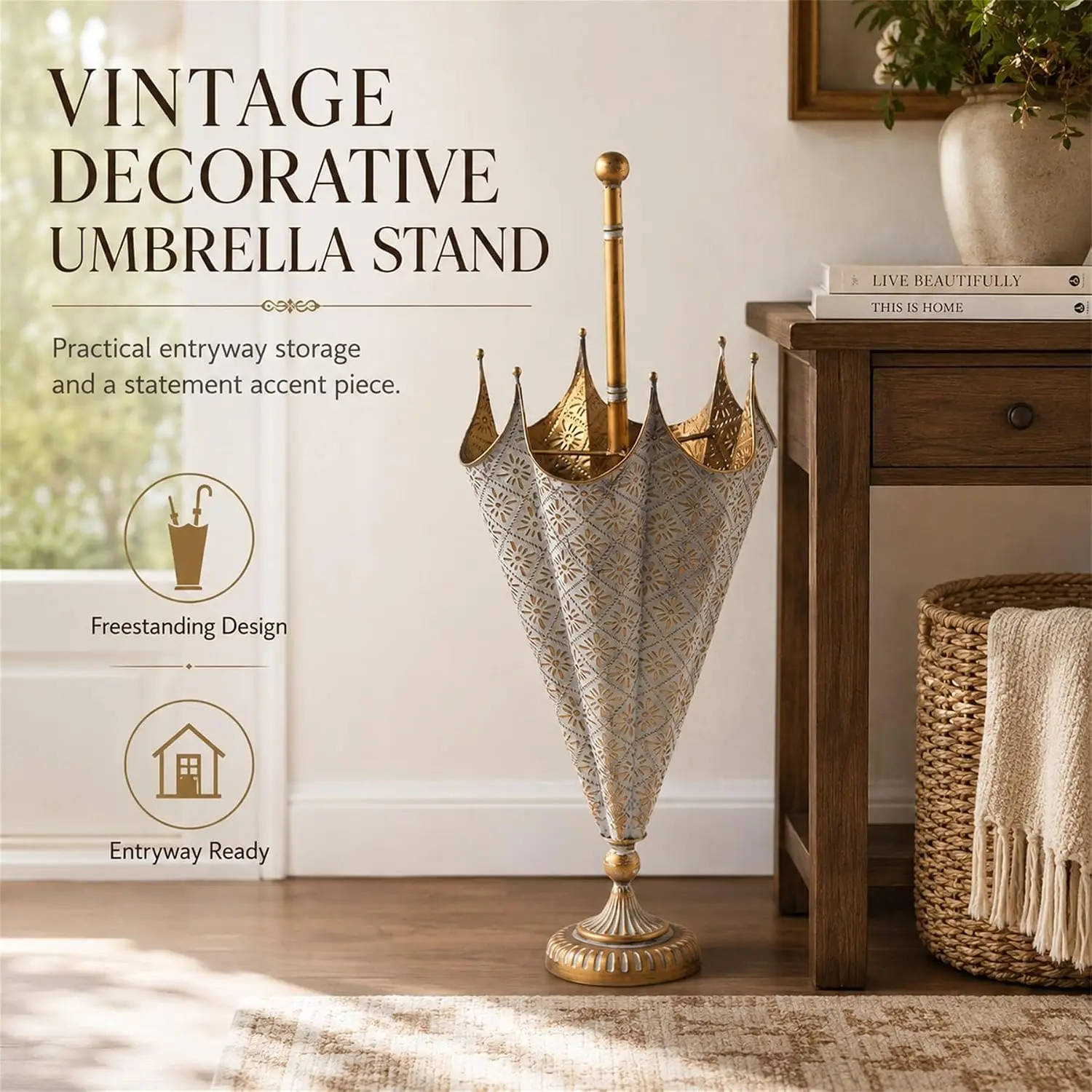 Decorative Umbrella Stand, Freestanding Umbrella Holder for Entryway
