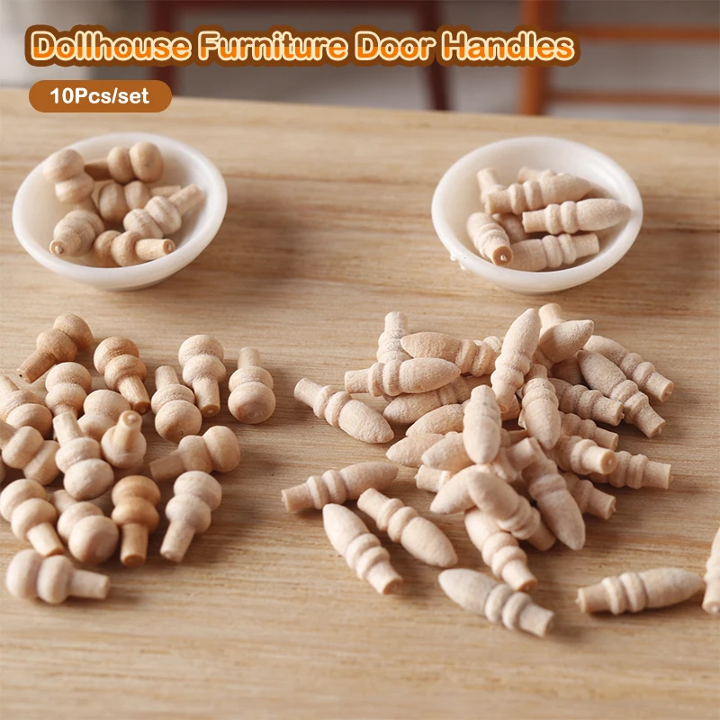 10 sztuk 1:12 domek dla lalek miniaturowe drewniane meble klamki do drzwi Mini część mebli uchwyty do szuflad drzwi okno ciągnij Model Decor Toy