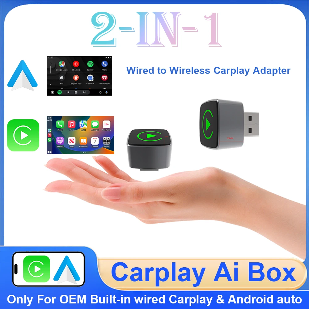 NEW 3in1 Mini Wireless Carplay Adapter And Android Auto Wireless Adapter Wired to Wireless Plug And Play For 99% OEM Cars
