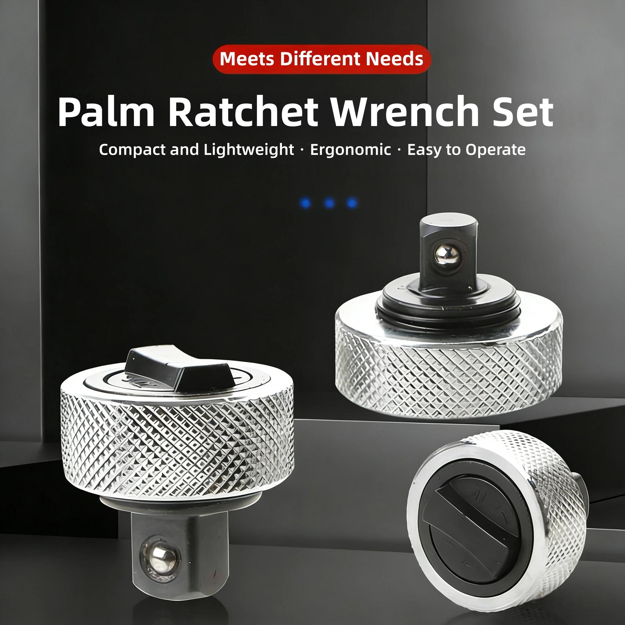 1/4 3/8 1/2 Drive Palm Ratchet Wrench Set Reversible Ratcheting Finger Socket Driver Stubby Thumbwheel Ratchet for Tight Spaces
