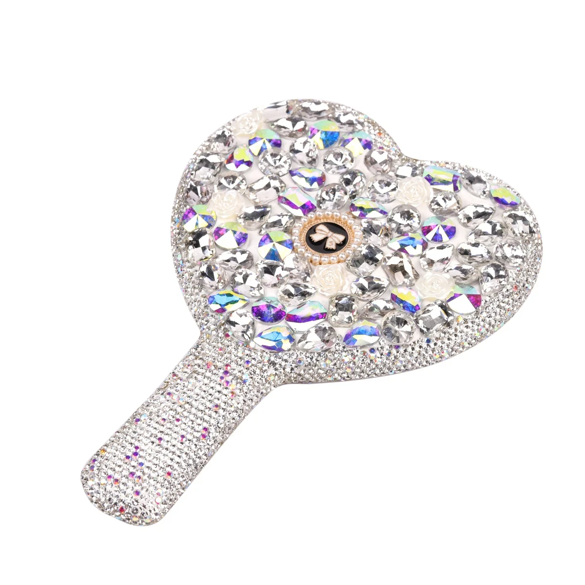 Diamond Handheld Makeup Mirror Love Heart Shiny Rhinestones Cosmetic Mirror for Women Handle Vanity Make Up Mirror Beauty Tools