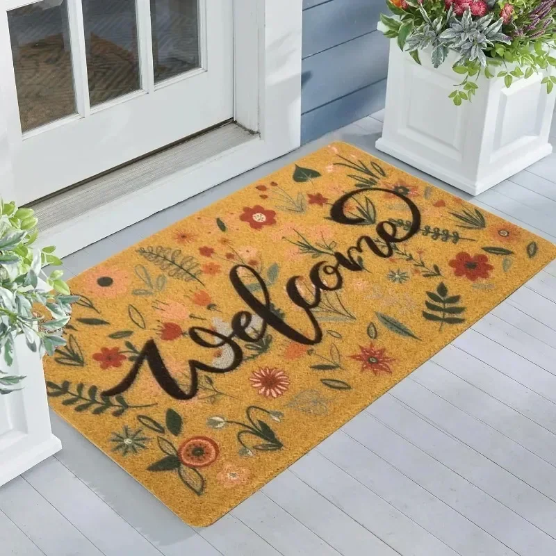 Floral Welcome Doormat Super Absorbent Carpet Front Door Indoor Non-Slip Mat Sunshine Flower Print Rug for Bathroom Home Decor