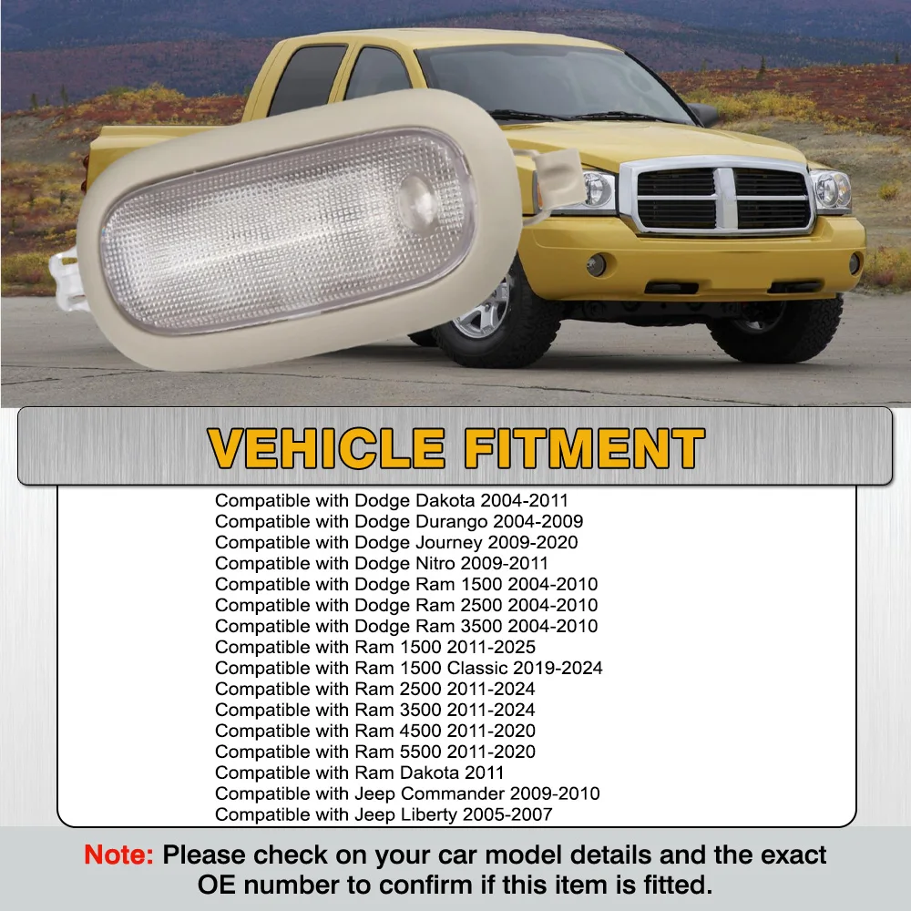 

For Dodge Dakota Durango Journey Ram 1500-5500 Jeep Commander Liberty Car Roof Light Interior Dome Lamp Assembly 5JG58TL2AD