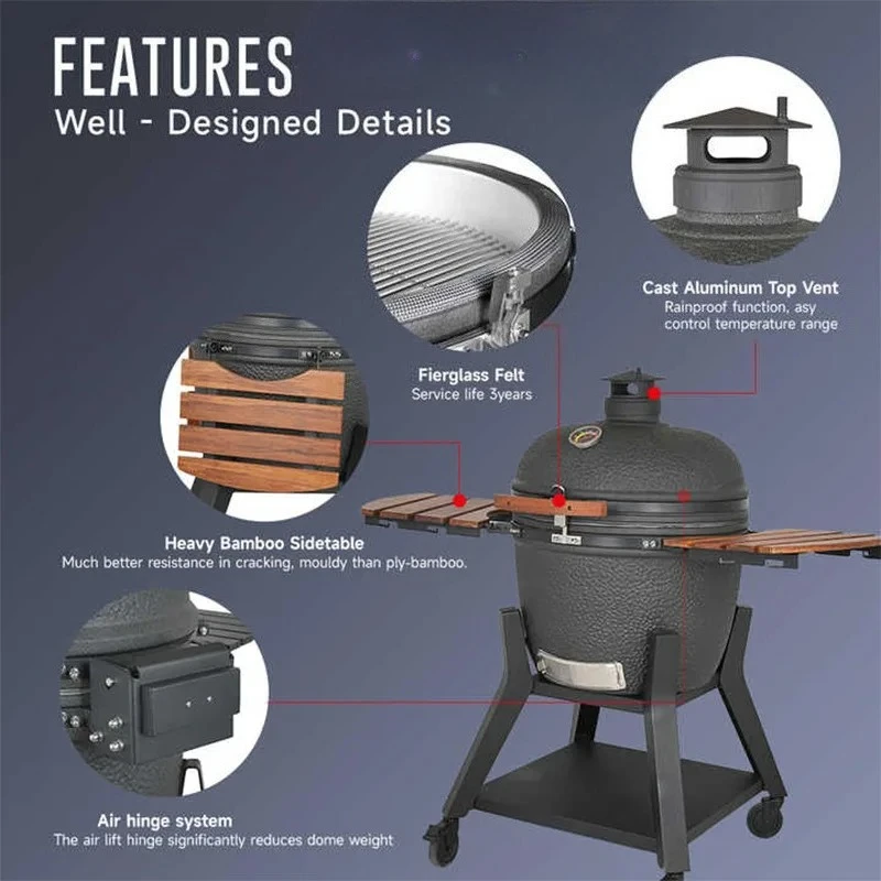 

23.5-Inch Stoned BBQ Kmado Grill Outdoor Ceramic Grill Garden Lamb Chop Smoking Grill