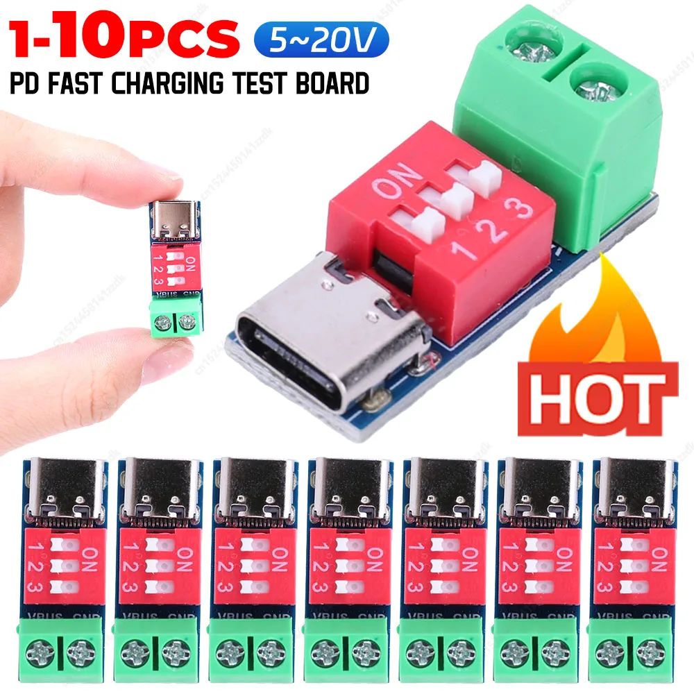 PD Schnelllade-Testplatine, 5–20 V, einstellbares Ladetestmodul, Hochgeschwindigkeits-USB-Typ-C-Spannungsanschluss, Netzteil-Zubehör