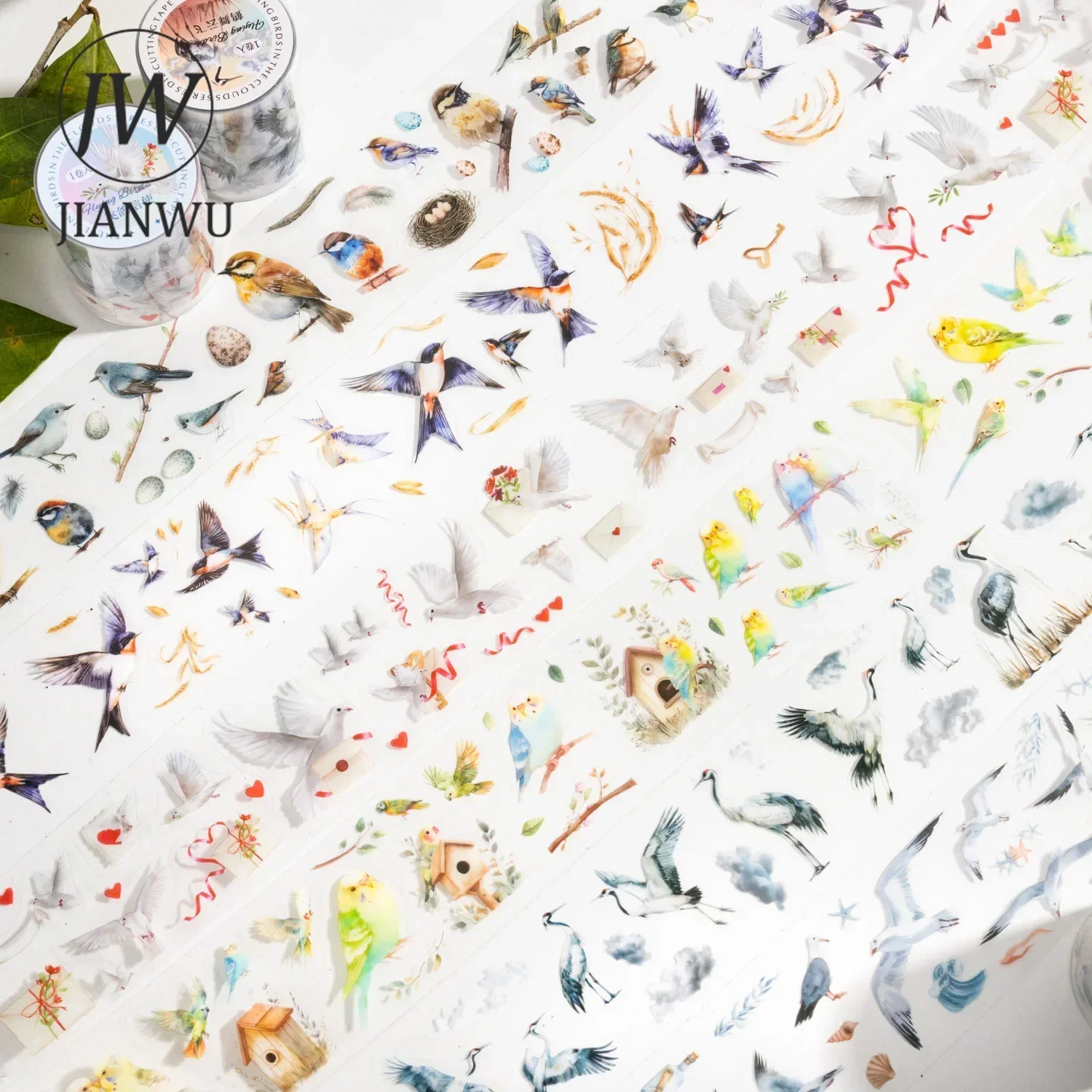 JIANWU 45mm*200cm Birds Among The Cloud Series Cute Bird Landscaping Material Collage PET Tape Creative DIY Journal Stationery