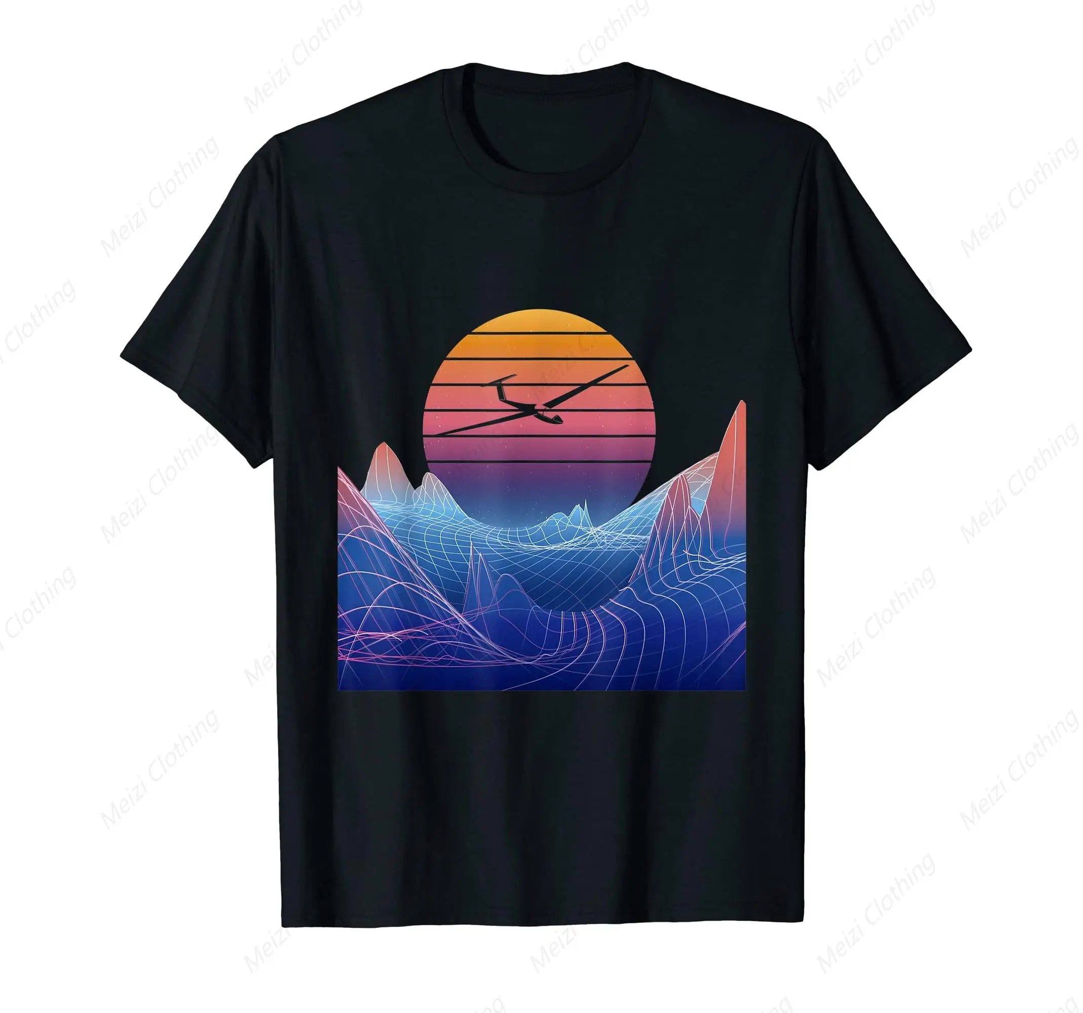 

Saillane Vaporwave Airplane Glider Printed Shirt Cool Pilot Airplane Aviation T-shirt Pure Cotton Casual Gift Clothes