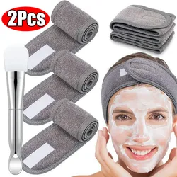 Diadema de maquillaje ajustable con máscara, cepillo de maquillaje, diadema Facial Suave para SPA, soporte para el cabello, toalla, herramientas para el cuidado de la piel, 2 unidades por juego