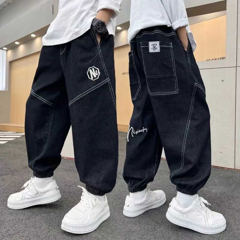 Fashionable Boys Jeans Children's Straight Leg Jeans Boys' Radish Pants Boys Distressed Jeans Casual Pants