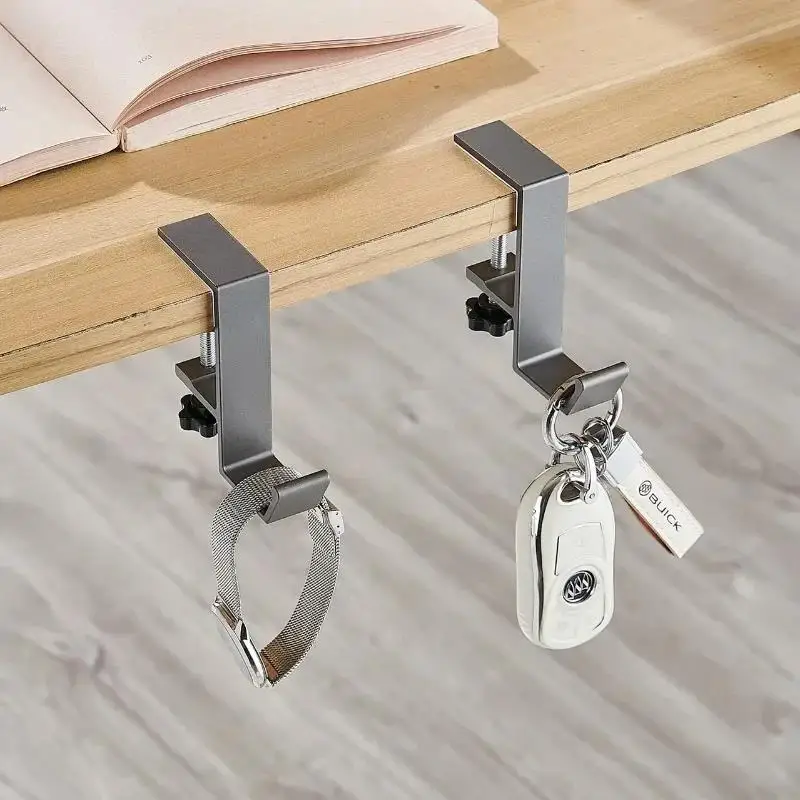 Punch-Free Multi-Functional Headphone Desk Edge Hook Table Edge Double Hook Hanging Bag Hook Desk Hanger Backpack Storage Hooks view 4