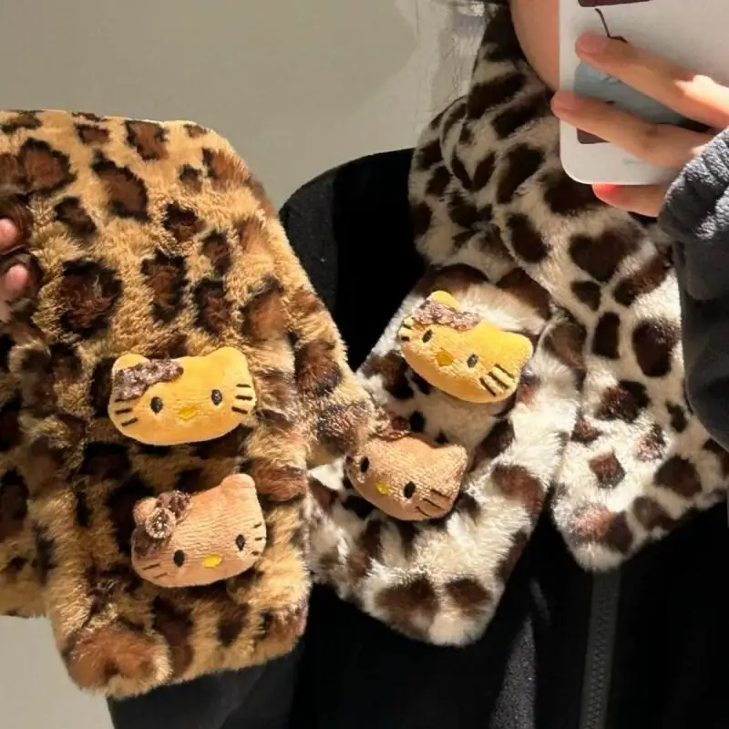 

Sanrio Girl Cartoon Scarf 2Pcs Hello Kitty Princess Kawaii Soft Winter Keep Warm Windproof Cold Proof Cross Neck Scarf Plush New