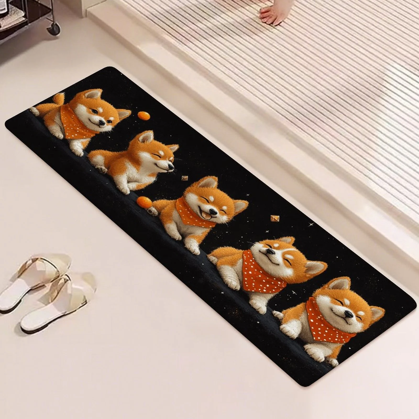 

Adorable Shiba Inu Puppy with Polka Dot Bandana Kitchen Long Mat,Non-Slip Washable Durable Floor Mat for Hallway,Kitchen,Bedroom