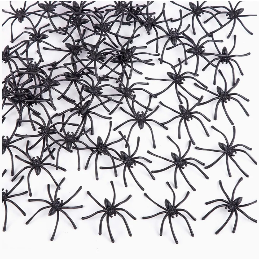 50 Stück schwarze Plastikspinnen Halloween-Deko für Partyzubehör, Tischdekoration, künstliche Spinnen-Requisiten, Kranz, DIY-Bastelzubehör