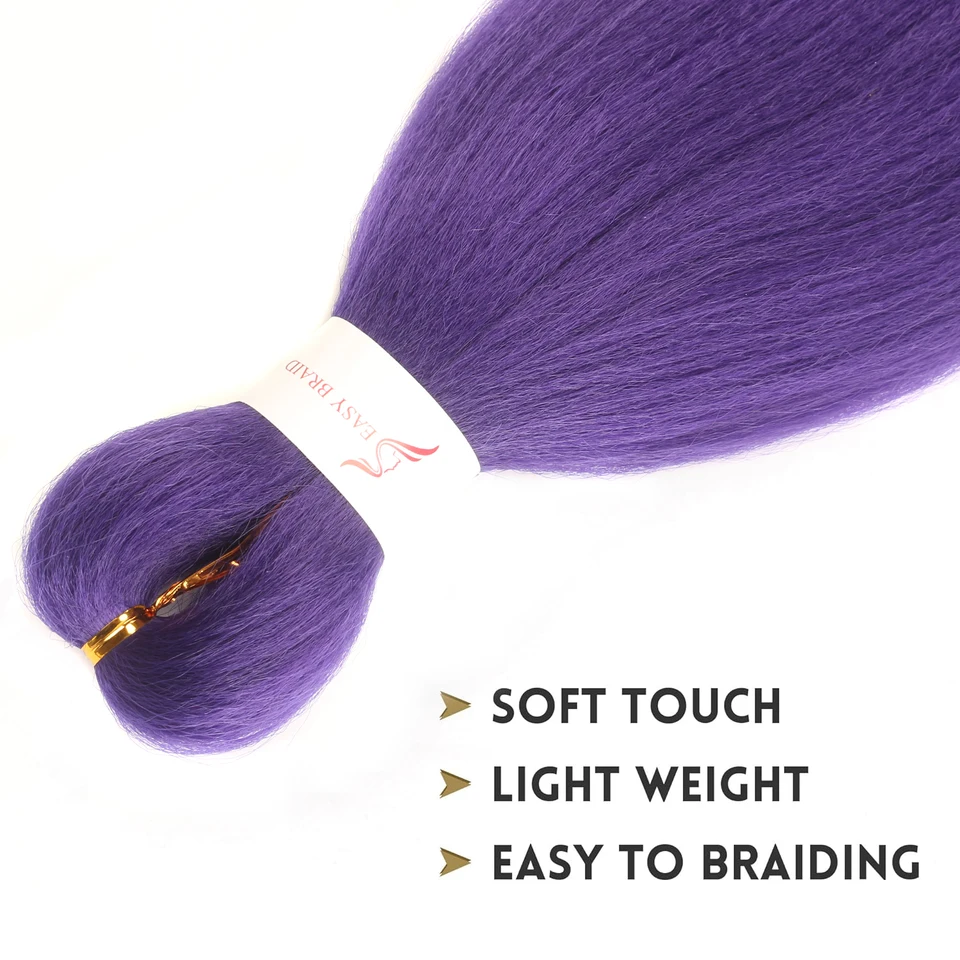 Cabello morado largo para trenzas 2 paquetes sintético extensiones para trenzas suave Yaki preestirado para cosplay 4