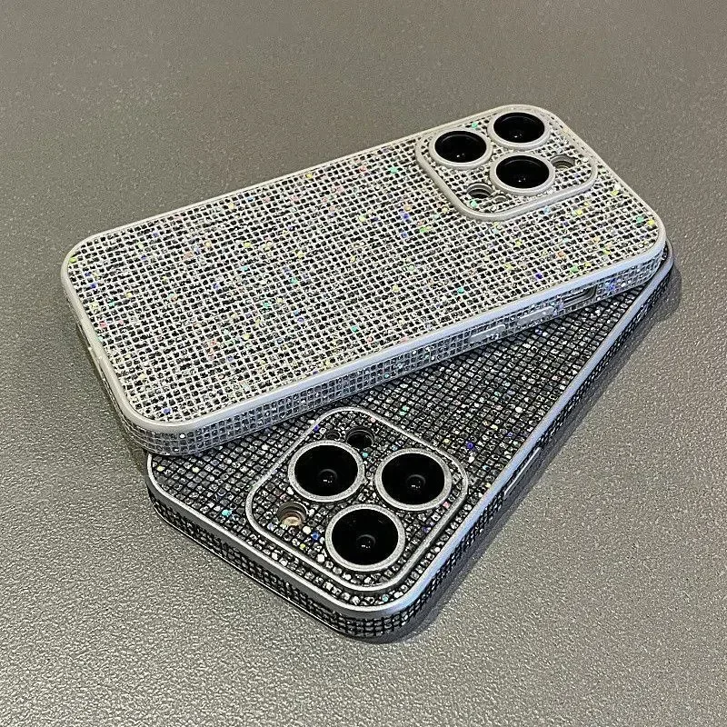 Diamond Full Lens Protection Glitter Rhinestone Case For iPhone 11 13  12 14 15 Pro Max Plus Shiny Shockproof Bumper Back Cover