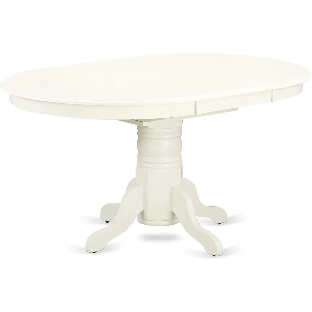 Avon Dining Room Table - an Oval kitchen Table Top with Butterfly Leaf & Pedestal Base, 42x60 Inch, Linen White