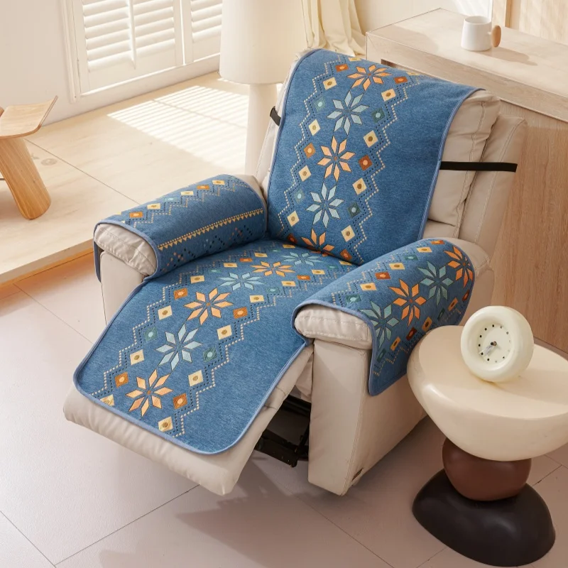 Bohemian Style Printed Lounge Chair Sofa Cover All Inclusive Armchair Dust Proof Seat Cushion Chenille Recliner Slipcover