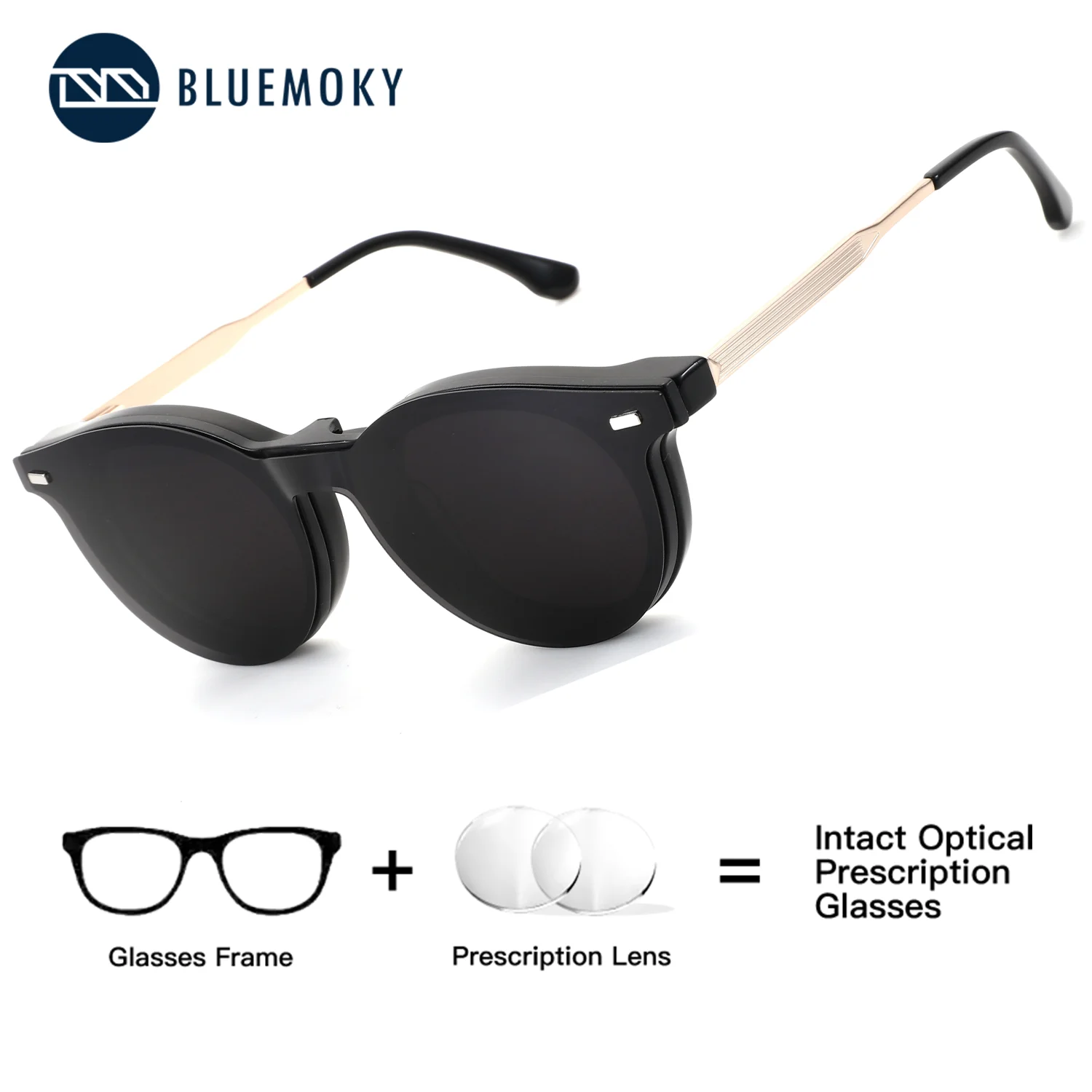 

BLUEMOKY Acetate Oval Prescription Eyeglasses Men's Clip-on Glasses UV400 Polarized Anti Blue Light Myopia Eyewear for Man