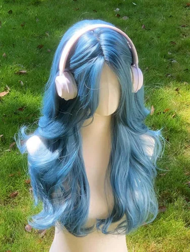 Imagen 2 del producto Yelowtim-pelucas azules sintéticas onduladas y rizadas largas con flequillo para mujer, pelucas onduladas para el cuerpo, Cosplay, uso Natural diario, resistentes al calor