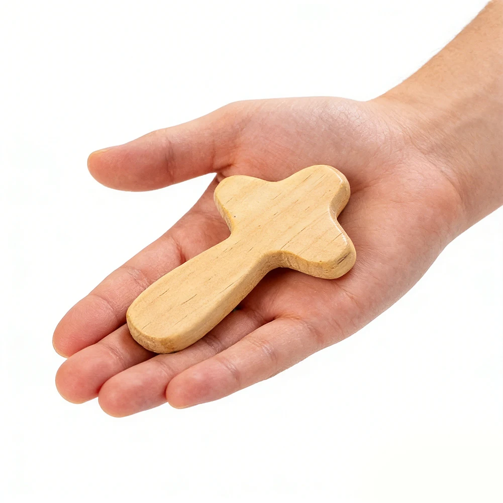 Wooden Hand Held Cross Jesus Healing Comfort Holding Cross for Prayer Baptism First Communion Christian Church Christmas Gifts