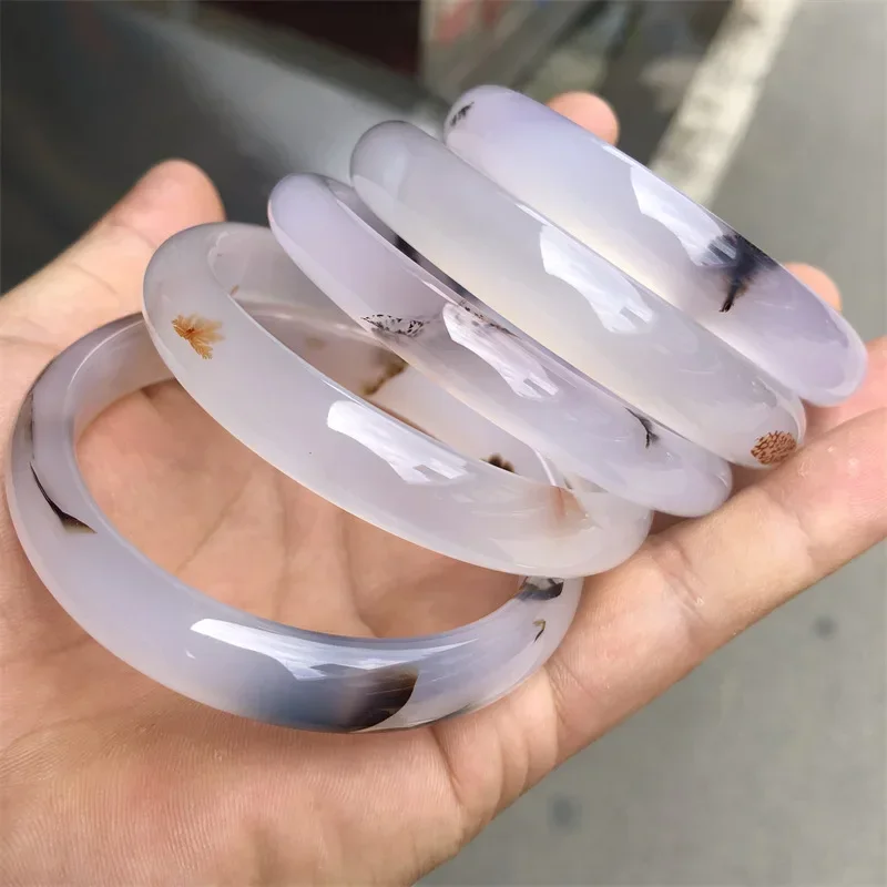 Natural flower colour chalcedony bracelet agate raw stone watercress floating flower ice transparent women jade bracelet women