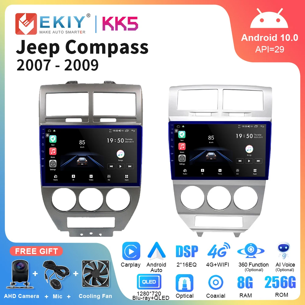 

EKIY KK5 8G+128G Android 10 Car Radio For Jeep Compass 2007 2008 2009 Auto Carplay Stereo Multimedia GPS Navi 2din DVD Head Unit