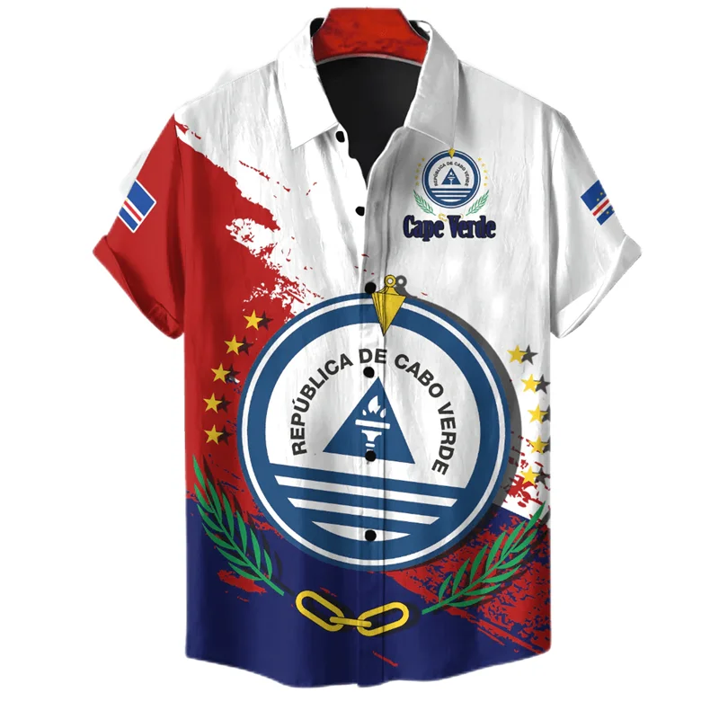 Camisas con estampado 3D de bandera de mapa de Cabo Verde de África para hombres, ropa con emblema nacional, camisas de playa, blusas patrióticas de abrigo de brazos, Tops masculinos