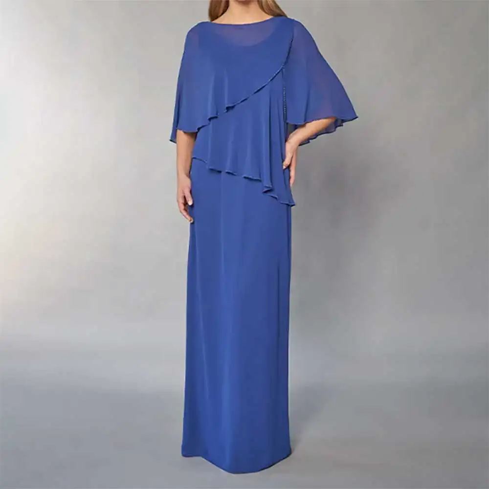 

Elegant Mother of the Bride Dress O Neck Ruffles Back Slit Maternity Party Gown Midi Mother Dress for Wedding Guest Dresses