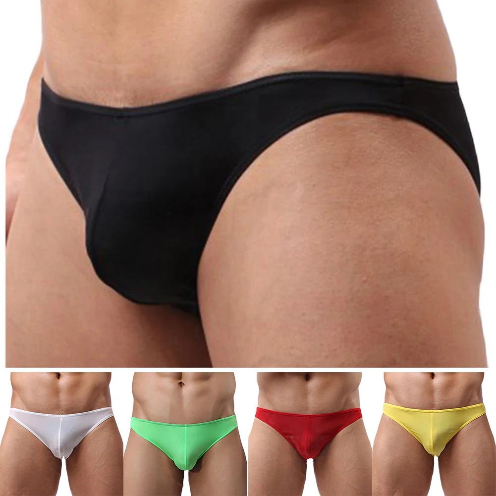 

Sleep Bottoms Mens Sexy Low Waist Underpants Gay Sissy Pouch Underwear Ice Silk Translucent Breathable Briefs Erotic Lingerie